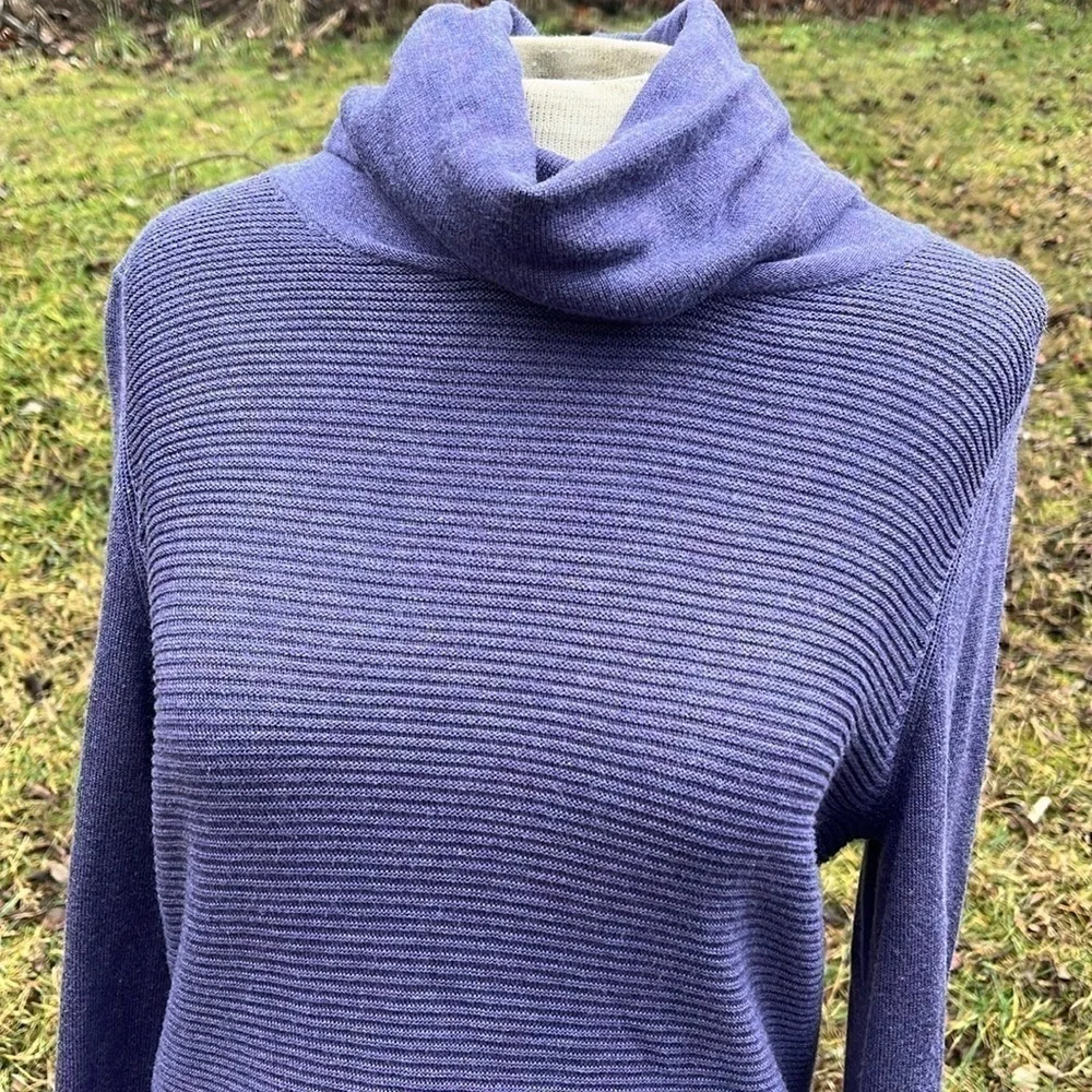 Adrienne Vittadinni Women’s Cowl Neck Sweater Tunic Long Sleeve Purple Small